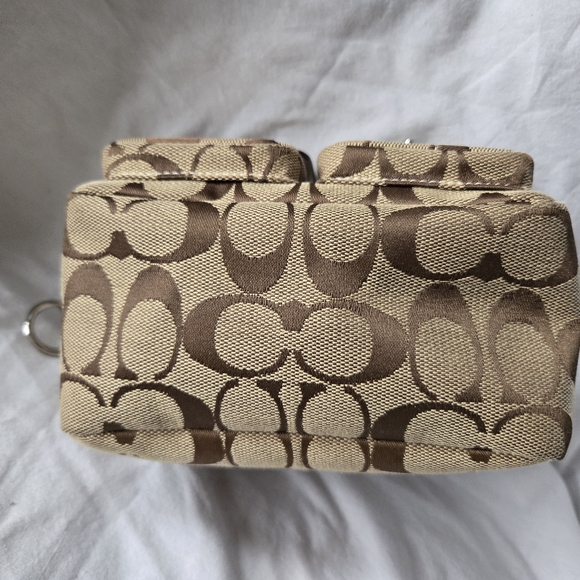 Coach Legacy Signature Small Pouch Shoulder Handbag, In Tan And White - Picture 8 of 9